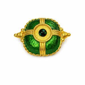 Rare Yosca Vintage Emerald Green & Gold‎ Plated Statement Brooch Signed